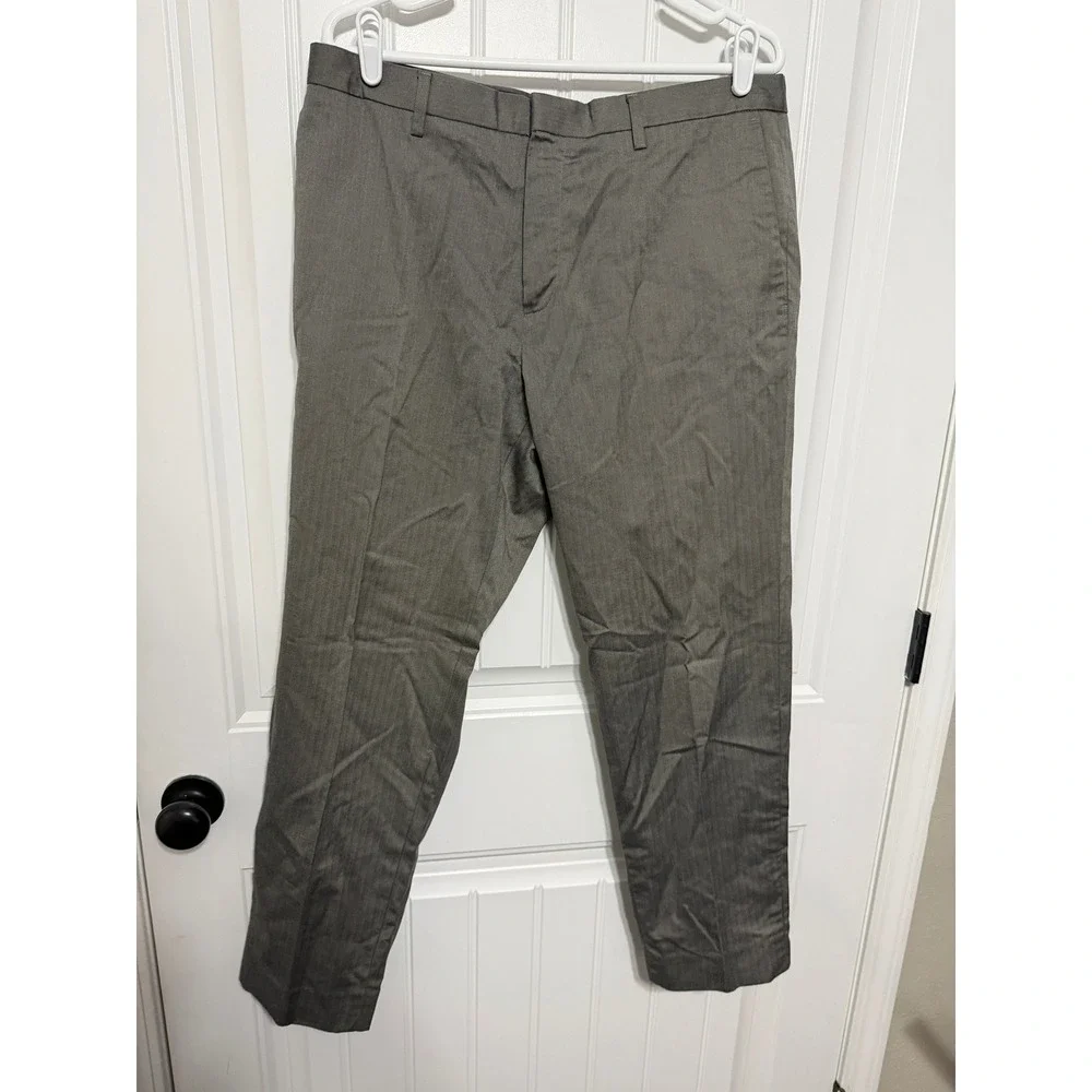 Banana Republic Dress Pants Mens 35x32 Non-Iron Slim Fit Herringbone Grey EUC